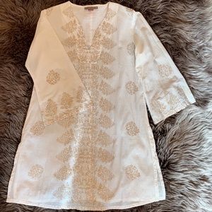 Peppermint Bay White & Gold Floral Cotton Dress S